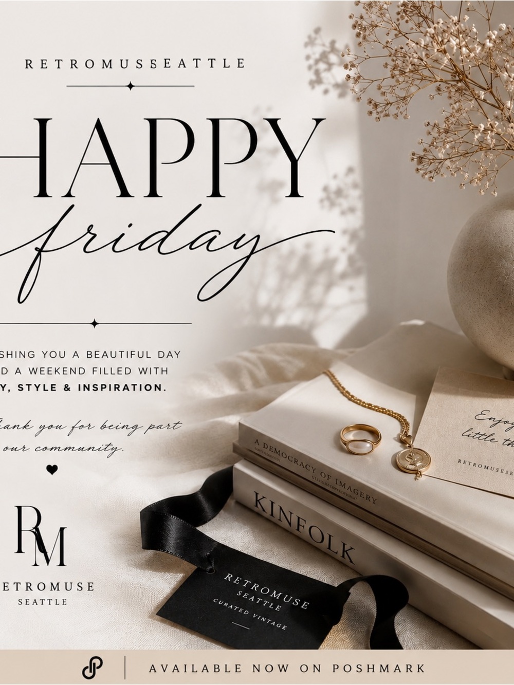 RetromuseSeattle 'Happy Friday' Holiday Print in Cream
